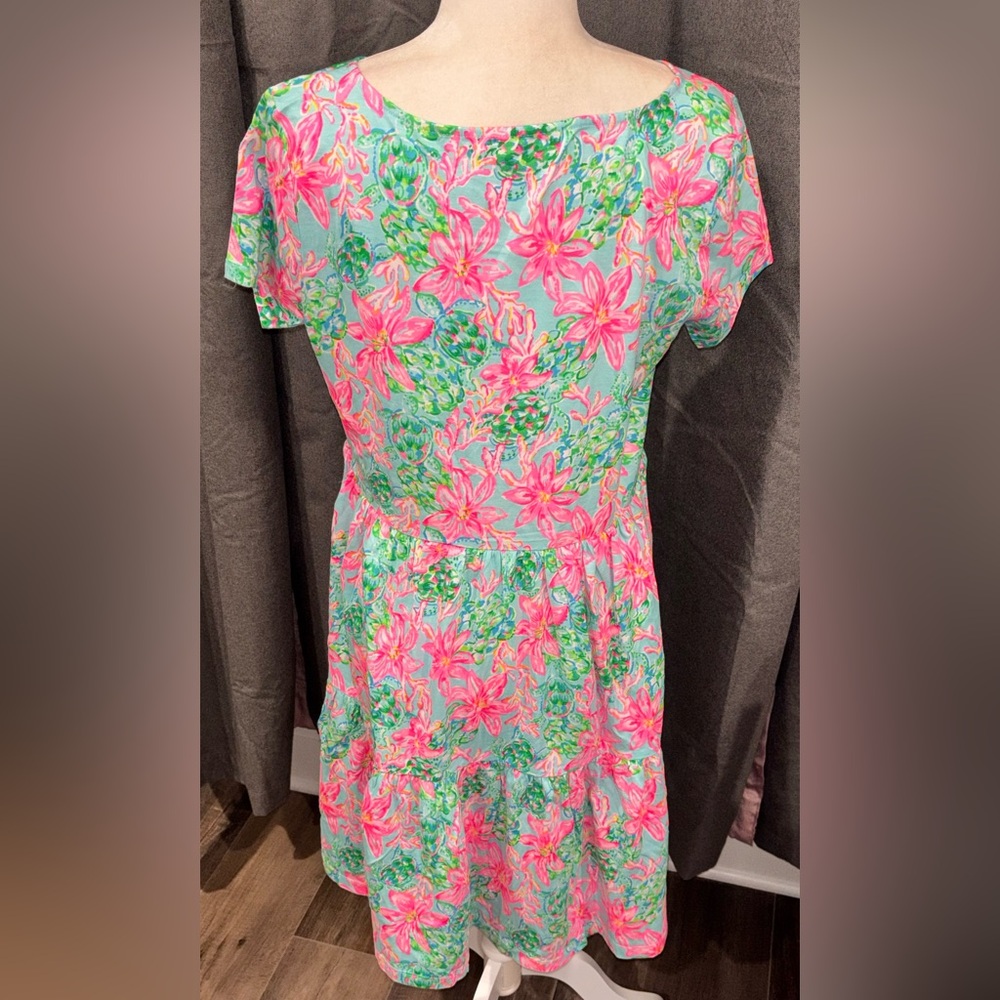 NWOT Lilly Pulitzer Geanna Dress Surf Blue So Shellegant Large Tropical Cotton - Picture 8 of 14